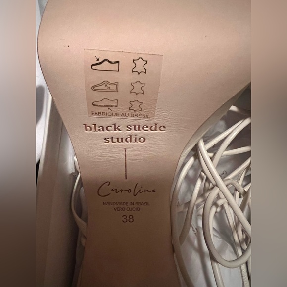 Black Suede Studio White Wrap Around Tie Up Platform Disco Sasha REVOLVE Heels - Picture 10 of 14